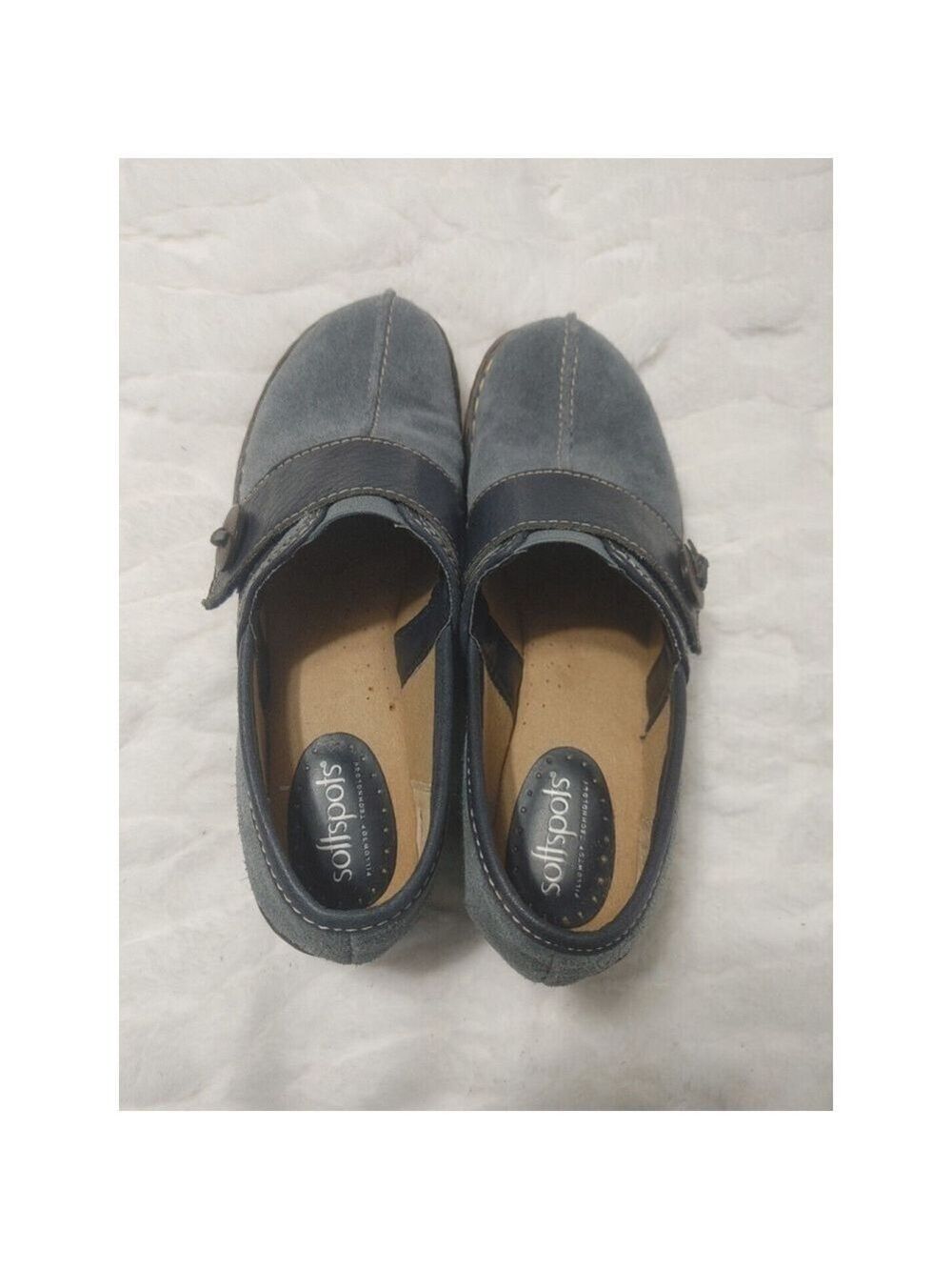 Softspots Womens Blue Suede Leather Slip On Shoes 8M Two Tone - Picture 10 of 10